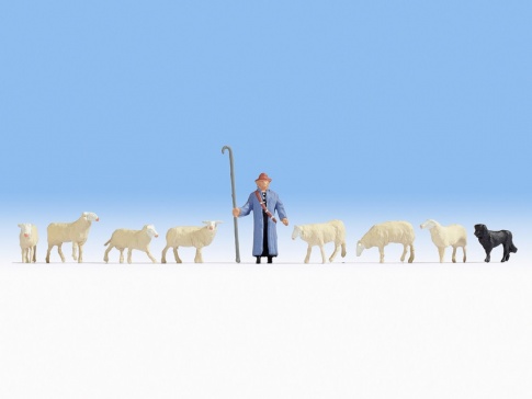 Noch 15748  Shepherd (1) Sheep (7) & Sheepdog (1) Figure Set