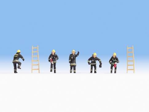Noch 36021 Firemen (5) Black Uniform And Ladders (2) Figure Set in N gauge