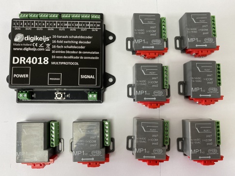 8 Pack MP1 Point Motors With Digikeijs DR4018 Accessory Decoder