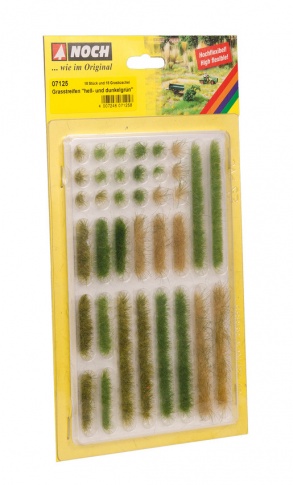 Noch 07125 Light/Dark Green Grass Strips 6mm (18) And Tufts 6mm (18)