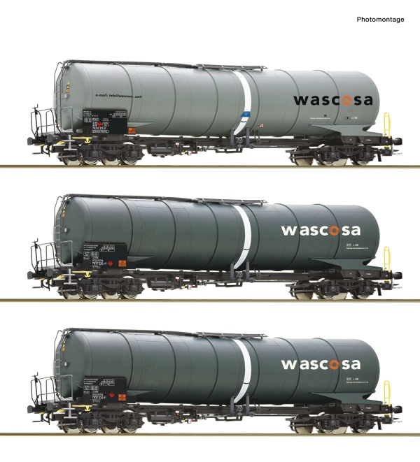 Set de 3 wagons citernes à bogies, type Zacns - Roco 6600143 - Wascosa