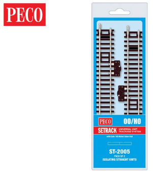 PECO ST-2005 Setrack OO/HO Code 100 Isolating Std Straight Pack (2 x ST-205)
