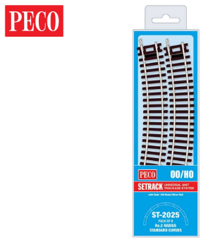 PECO ST-2025 Setrack OO/HO Code 100 Radius 2 (438mm) Standard Curve Pack (8 x ST-225)
