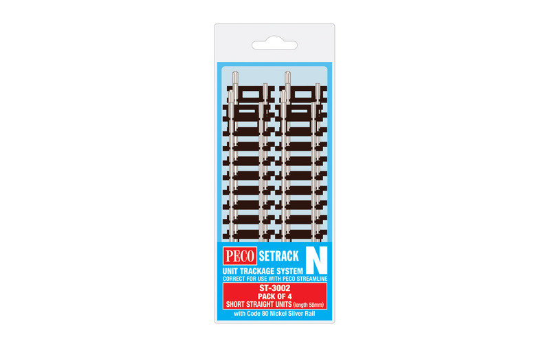 PECO ST-3002 Setrack N Gauge Code 80 Short Straight ST-2 x 4 lengths