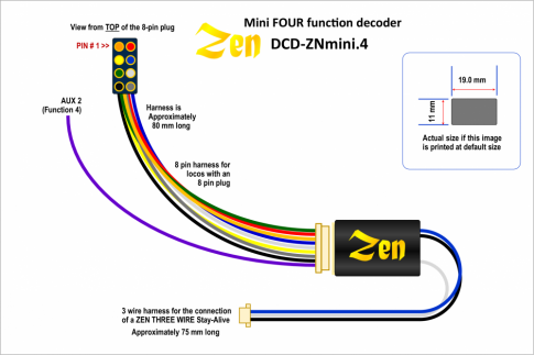 Zen Black Decoder: Classic small decoder shape with 8-pin harness. 4 Functions