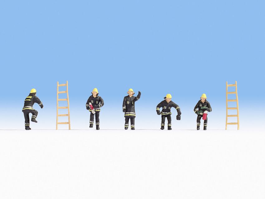 Noch 15021 Firemen In Black Uniform (5) And Ladders (2) Figure Set