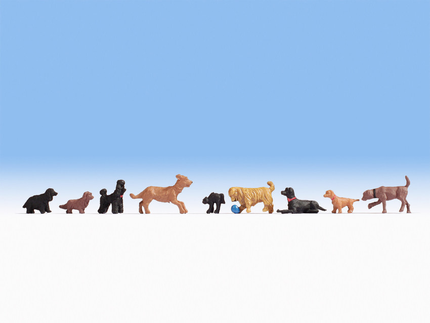 thumbnail image 2 of HO Scale Dogs – EeeWeeGeeWee Resin Animal Figures – 1:87 Scale – White, Set For Scenery 2 of 6