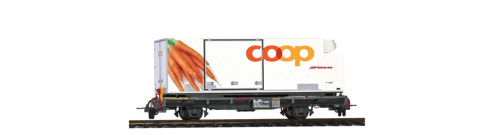BEMO 2269 127 RhB Lb-v 7881 Container Car 'Coop' Carrot