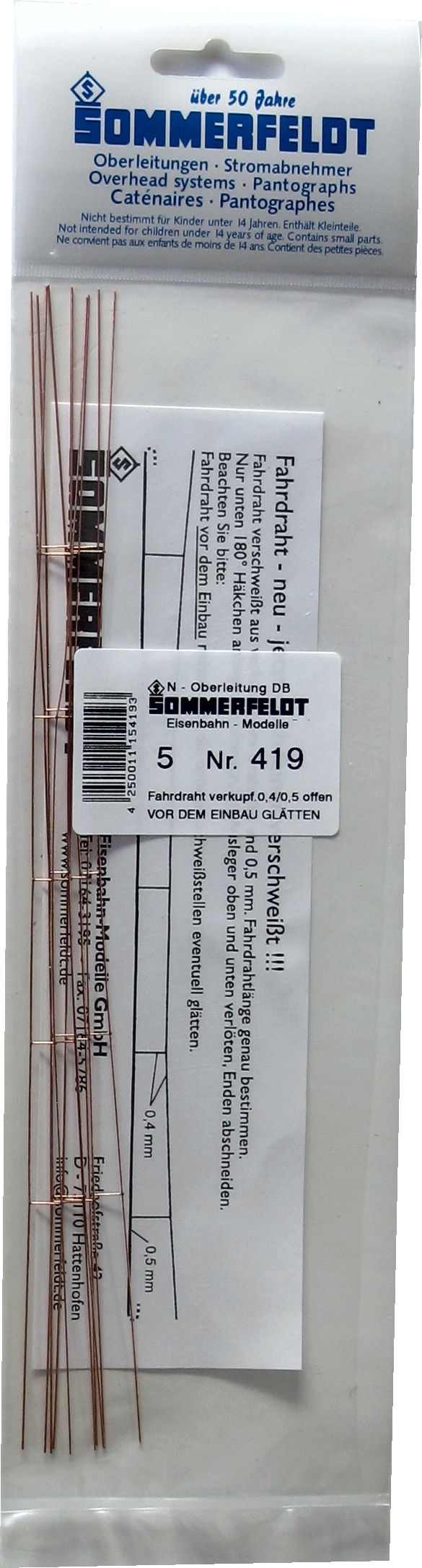 Overhead wire 0,5 x 230 mm open