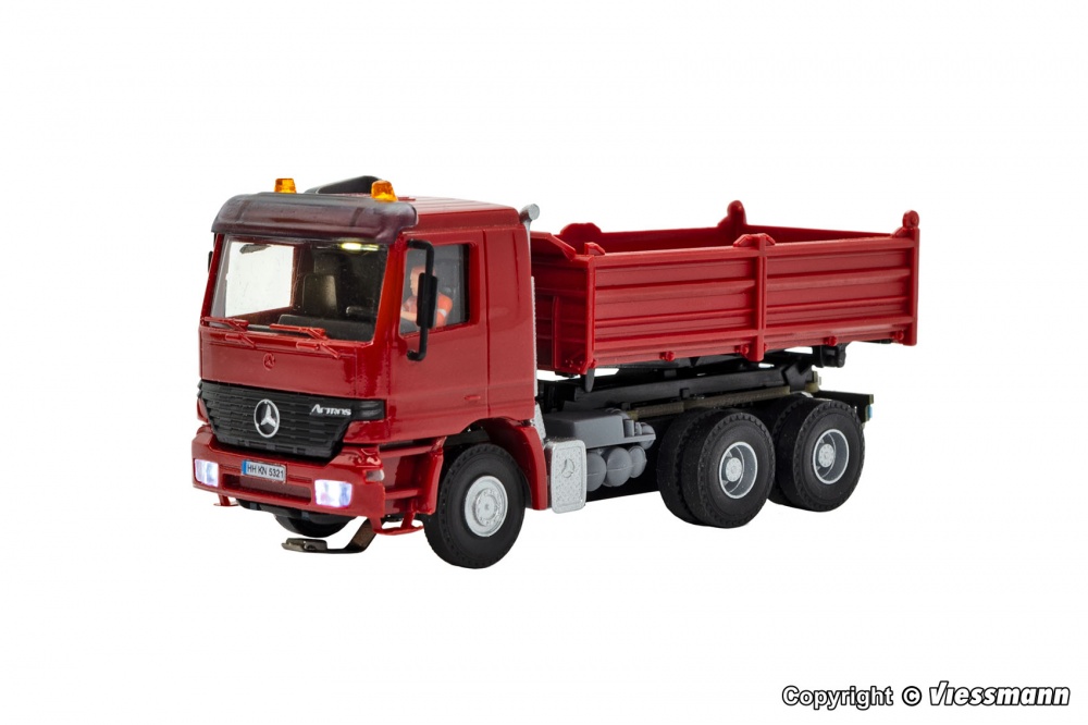 Viessmann 8014 H0 MB ACTROS 3-axle dump truck with rotating lights, red ...