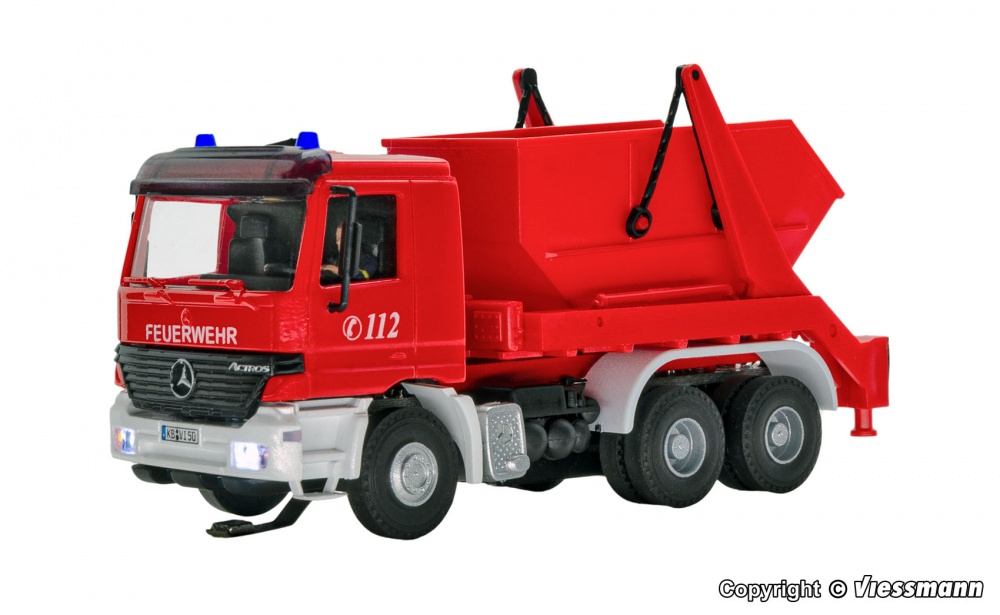 Viessmann CAR-Motion 8053 H0 Fire brigade MB ACTROS 3-axle skip loader with rotating flashing lights, basic, functional model