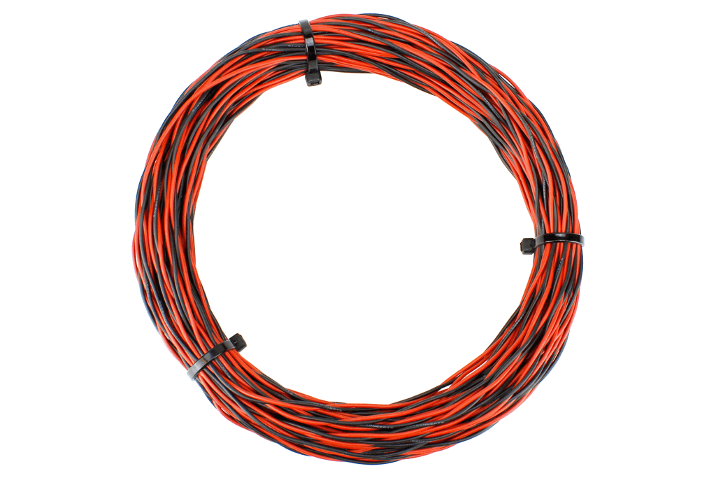 DCC Concepts DCW-TW25-1.0 Twisted Bus Wire 25m of 1mm 26x 0.15 (17g) Twin Red/Black