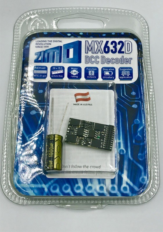Zimo MX632D As MX632 with 21 pin MTC NEM 660 socket mounted directly on decoder