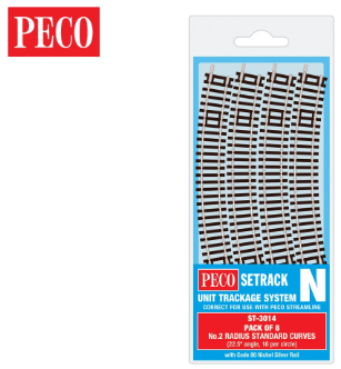 PECO ST-3014 Setrack N Gauge Code 80 Radius 2 (263.5mm) Standard Curve ST-14 x 8 lengths